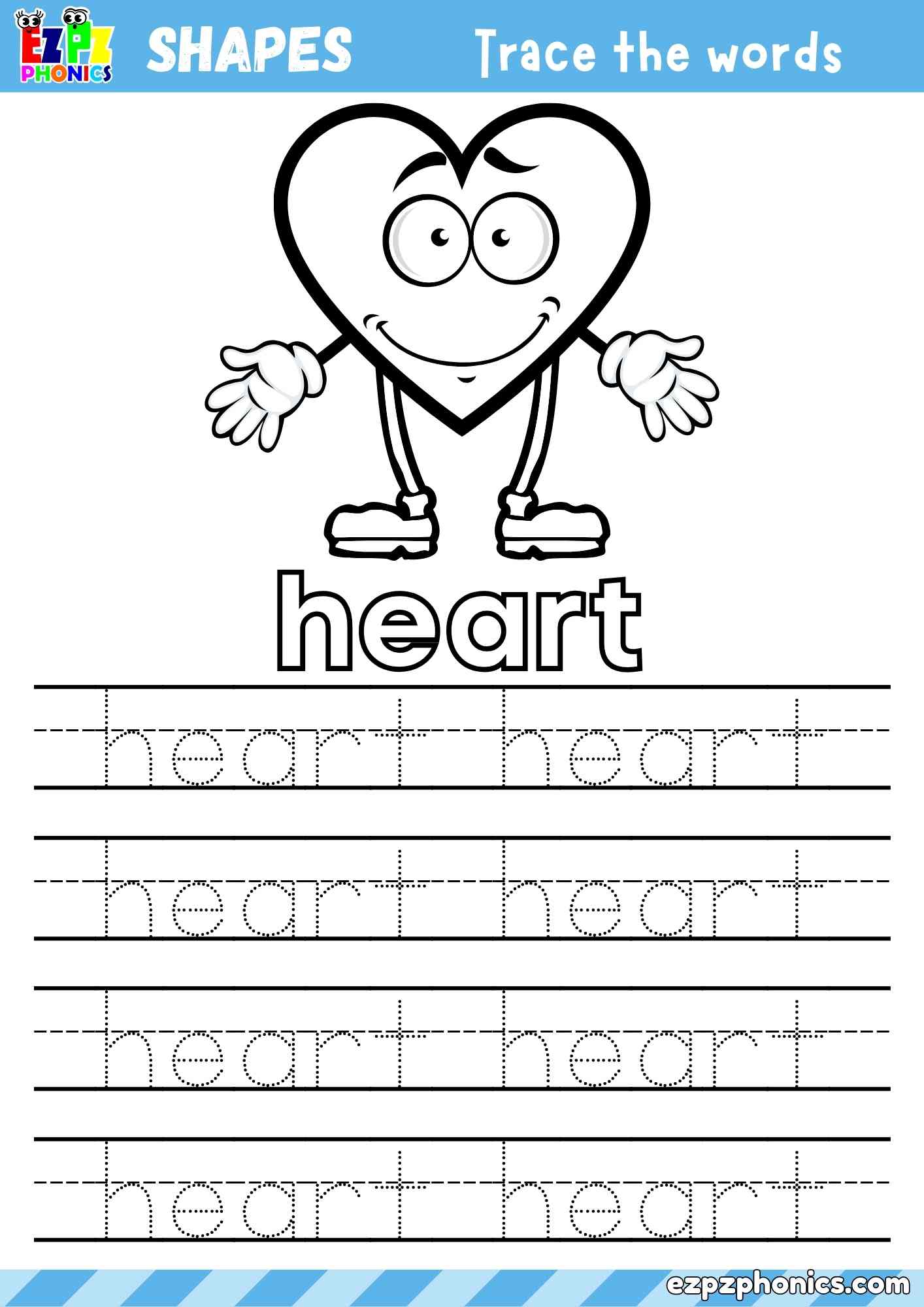 Heart Shape Color the Shape and Trace the Words Activity